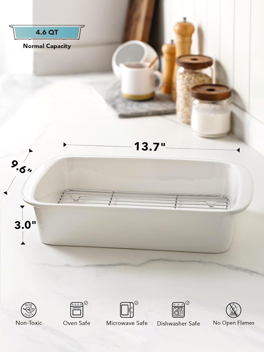 Ceramic Casserole Dish with Stainless Steel Rack