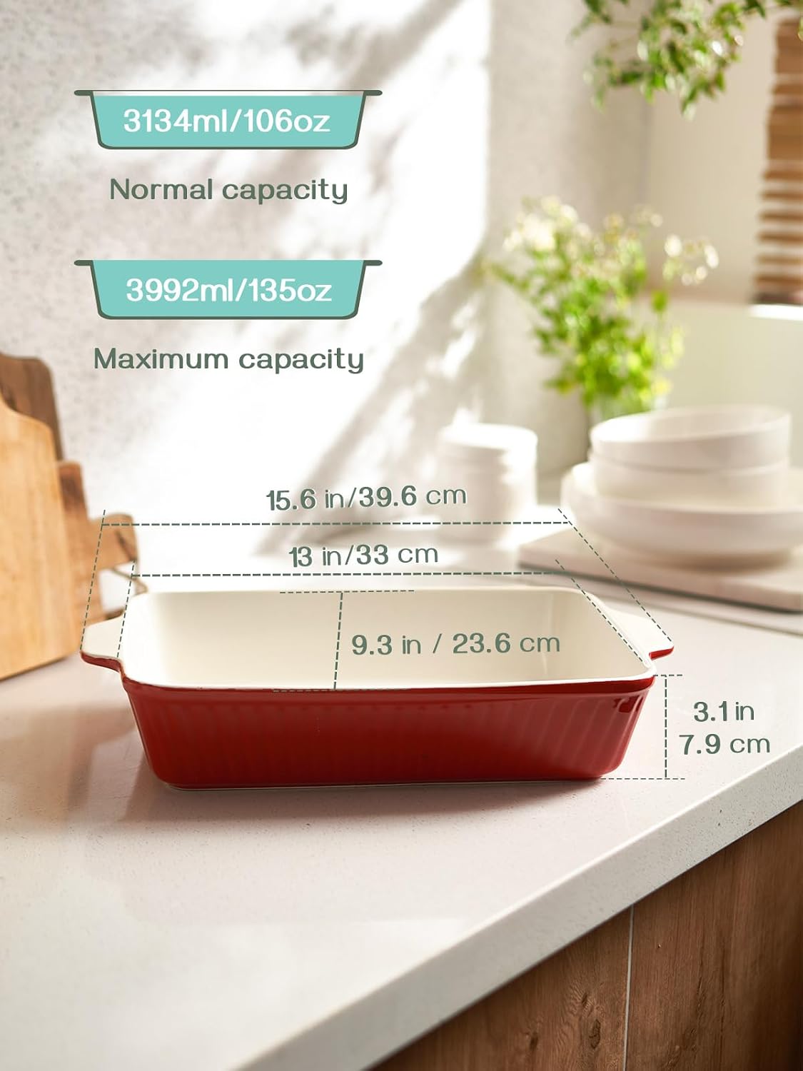 9x13 Red Ceramic Baking Dish