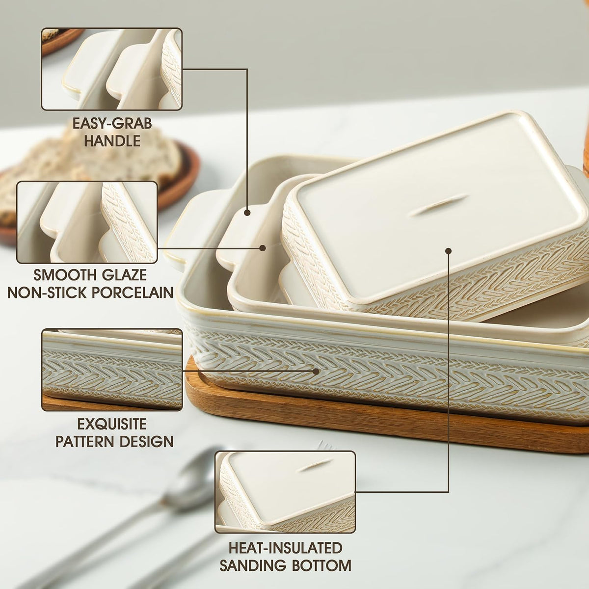 Beige Ceramic Baking Dish Set of 3