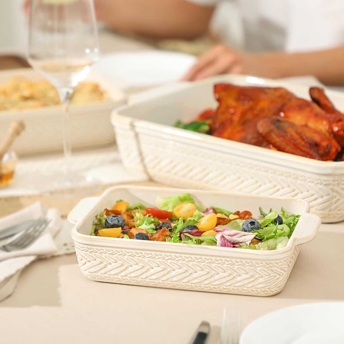 Beige Ceramic Baking Dish Set of 3